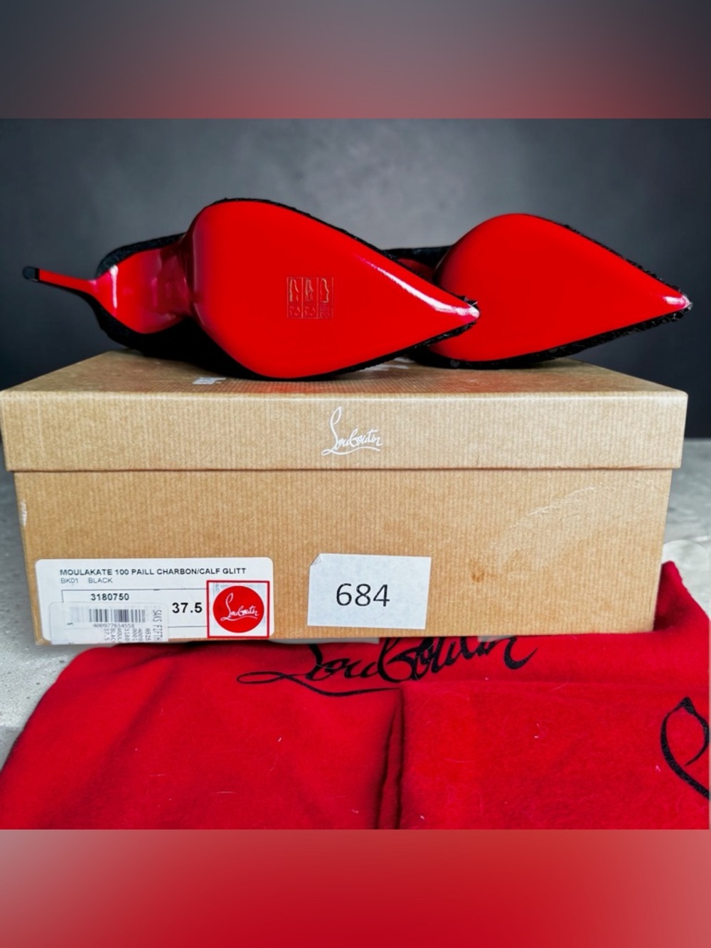 NWT Christian Louboutin Moulakate 100 Glitter Ankle Boots EU 37.5 US 7 Red Sole - Picture 4 of 10